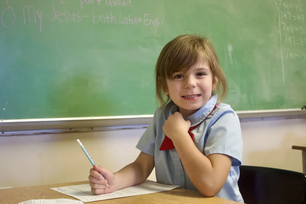 Young student in class